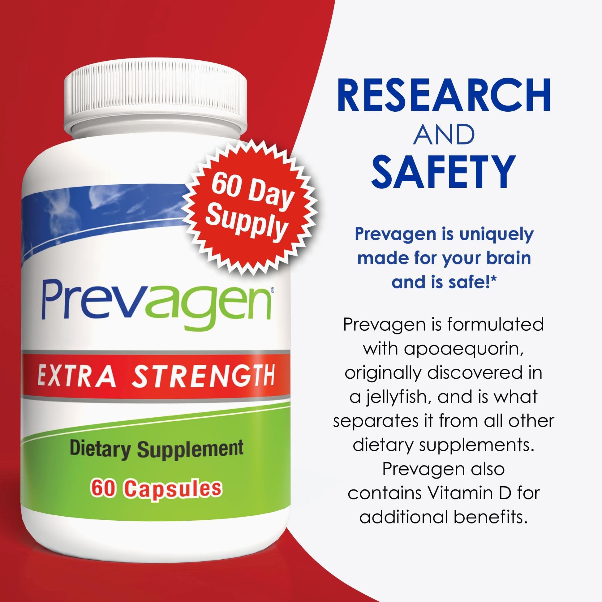 Prevagen Extra Strength 20mg, 60 Capsules, with Apoaequorin & Vitamin D and 7-Day Pill Minder