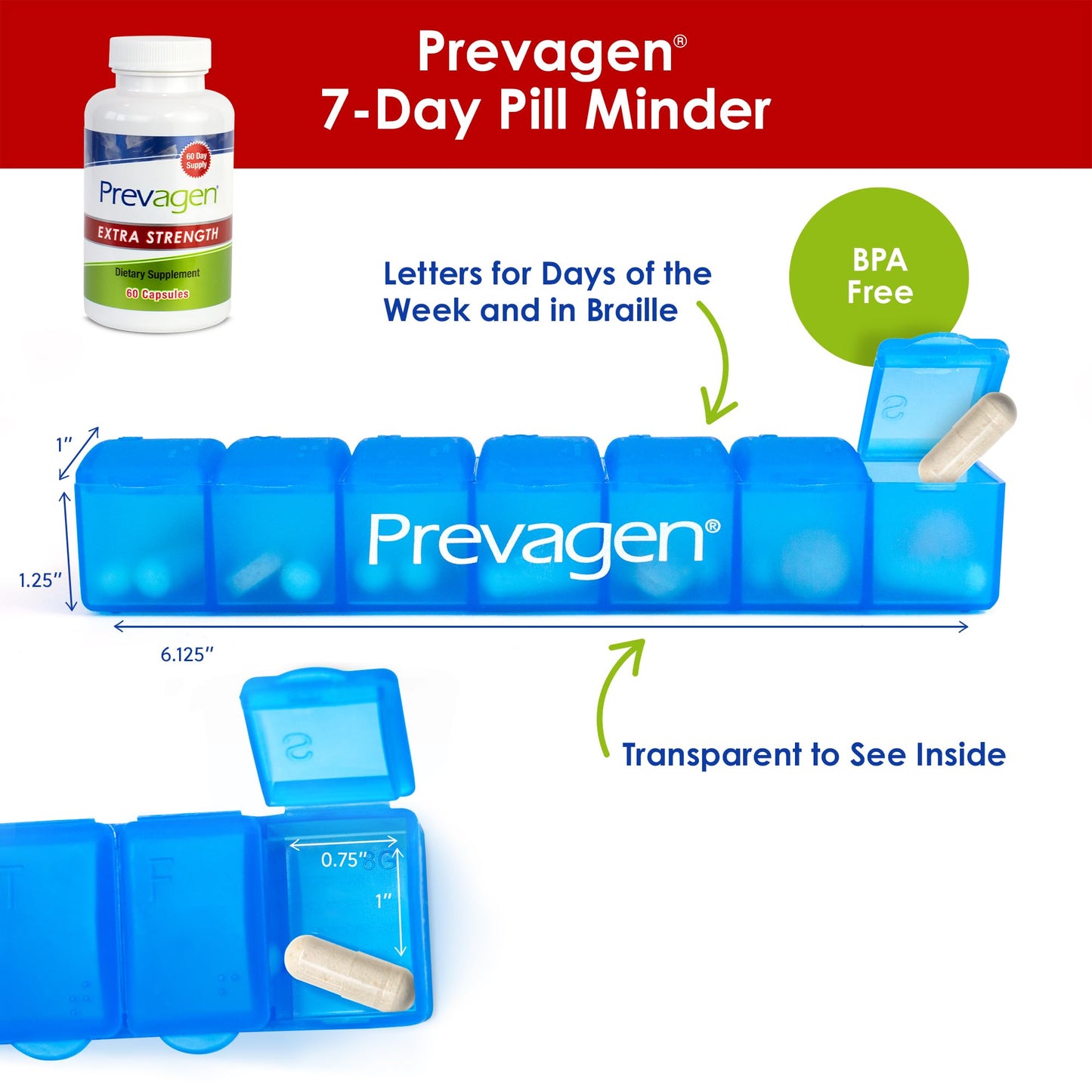 Prevagen Extra Strength 20mg, 60 Capsules, with Apoaequorin & Vitamin D and 7-Day Pill Minder